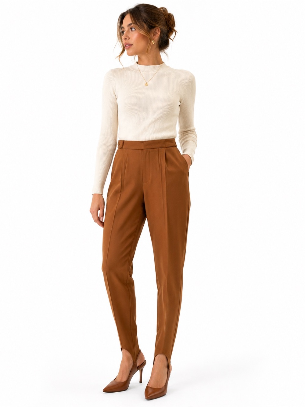 Votre Nom Paris Stirrup Pants Women 10 Camel Brown Made in France Vintage